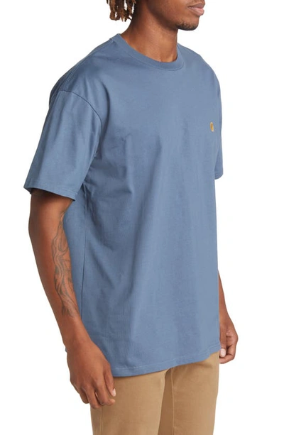 Shop Carhartt Chase Crewneck T-shirt In Storm Blue / Gold