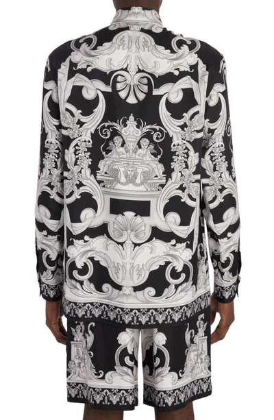 Shop Versace Baroque Print Silk Button-up Shirt In Black/ White