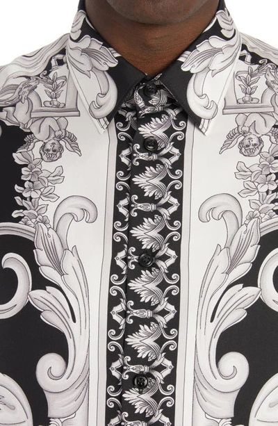 Shop Versace Baroque Print Silk Button-up Shirt In Black/ White
