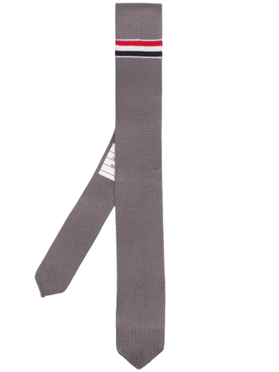 Shop Thom Browne Stripe-detailed Silk Tie In Grey