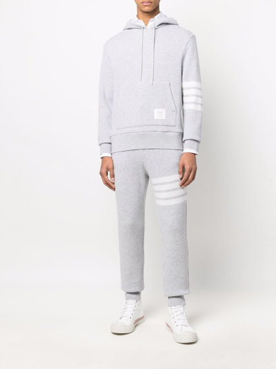 Thom Browne Striped Waffle-knit Cashmere And Wool-blend Hoodie In Grey