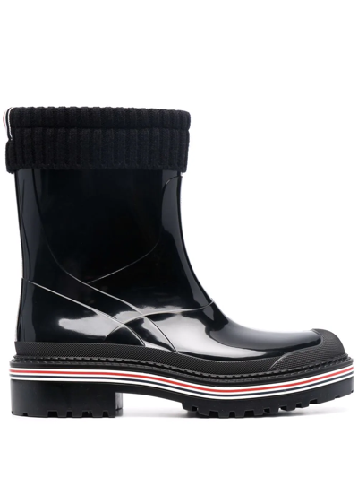 Shop Thom Browne Knitted-cuff High-shine Rain Boots In Black