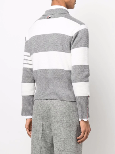 Shop Thom Browne Rugby Stripe Polo Cashmere Sweater In Grey