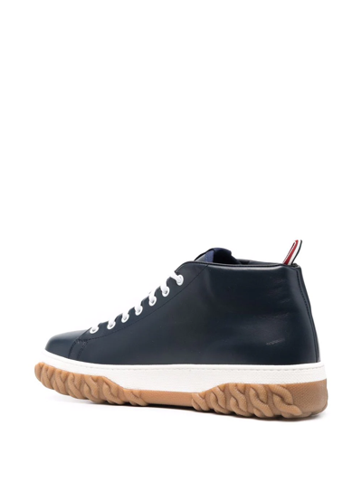 Shop Thom Browne Mid-top Leather Court Sneakers In Blue