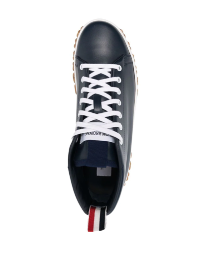 Shop Thom Browne Mid-top Leather Court Sneakers In Blue