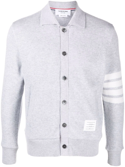 Shop Thom Browne Waffle-knit 4-bar Cardigan In Grey