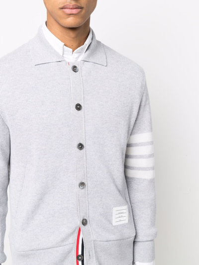 Shop Thom Browne Waffle-knit 4-bar Cardigan In Grey