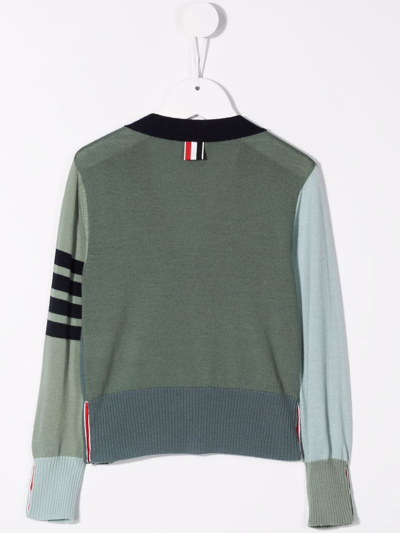 Thom Browne Colour-block Wool Cardigan In Green