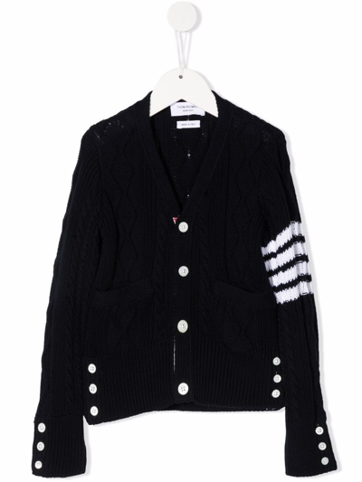 Shop Thom Browne 4-bar Cable-knit Cotton Cardigan In Blue