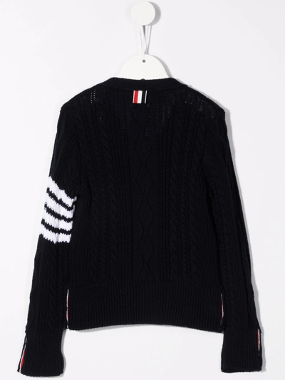Shop Thom Browne 4-bar Cable-knit Cotton Cardigan In Blue