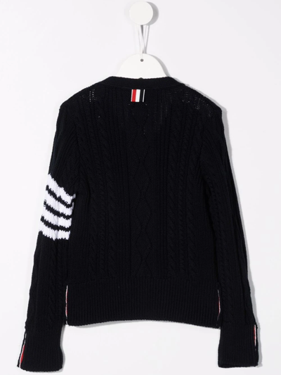 Thom Browne 4-bar Cable-knit Cotton Cardigan In Blue