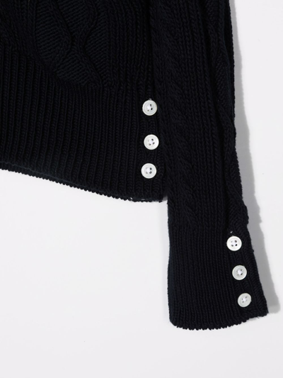 Shop Thom Browne 4-bar Cable-knit Cotton Cardigan In Blue