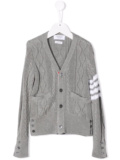 Shop Thom Browne 4-bar Cable-knit Cotton Cardigan In Grey