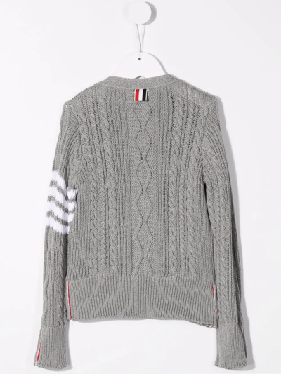 Shop Thom Browne 4-bar Cable-knit Cotton Cardigan In Grey
