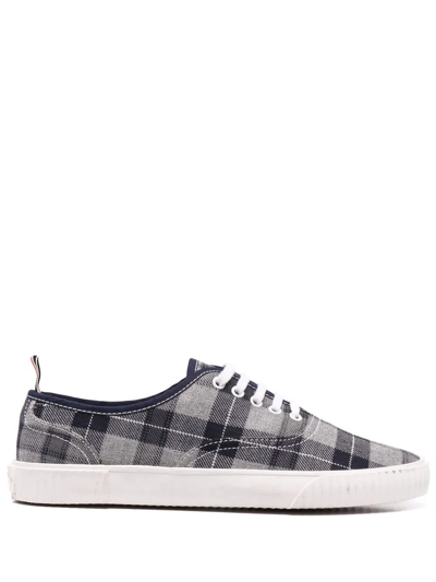 Shop Thom Browne Check-pattern Low-top Sneakers In Grey