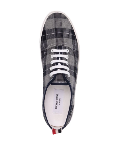 Shop Thom Browne Check-pattern Low-top Sneakers In Grey