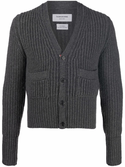 Shop Thom Browne Patch-pocket Cashmere Cardigan In Grey