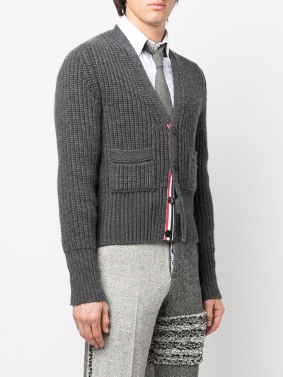 Shop Thom Browne Patch-pocket Cashmere Cardigan In Grey