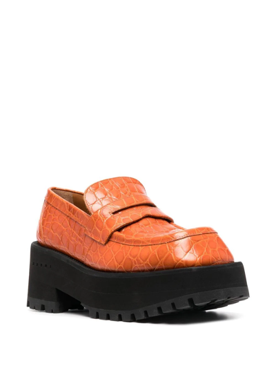 Shop Marni Croc-effect Moccasin Loafers In Orange