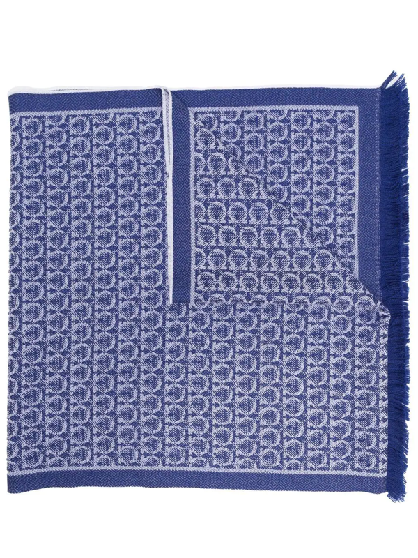 SALVATORE FERRAGAMO Gancini-pattern knitted scarf - Blue