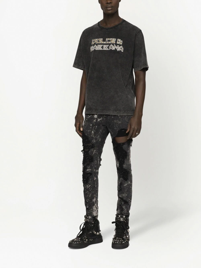 Dolce & Gabbana Washed Short-sleeved T-shirt With Studs In Black