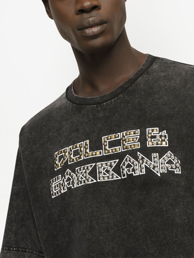 Shop Dolce & Gabbana Stud-embellished Washed Cotton T-shirt In Black