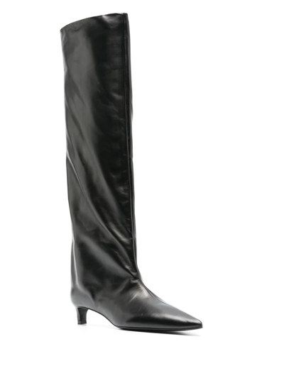 Jil Sander Textured-leather Point-toe Knee Boots In Schwarz