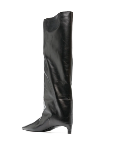 Jil Sander Textured-leather Point-toe Knee Boots In Schwarz