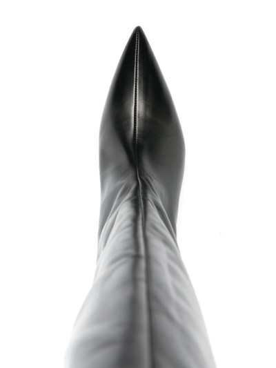 Jil Sander Textured-leather Point-toe Knee Boots In Schwarz