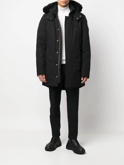 Shop Moose Knuckles Shearling Collar Parka Coat In Schwarz