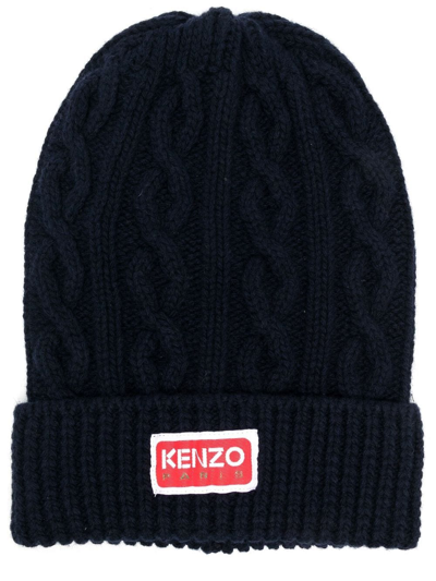 Shop Kenzo Cable-knit Wool Beanie In Blau