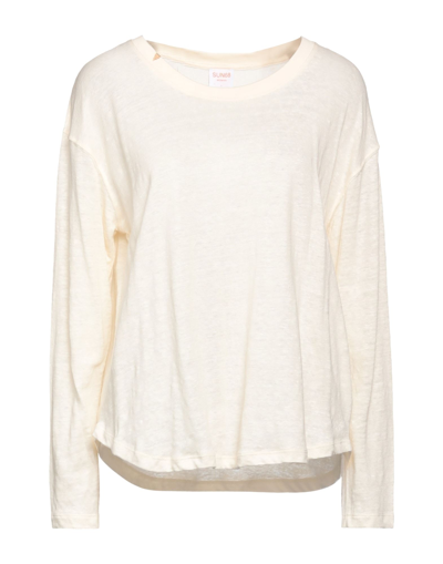 Shop Sun 68 Woman T-shirt Ivory Size S Linen In Sand