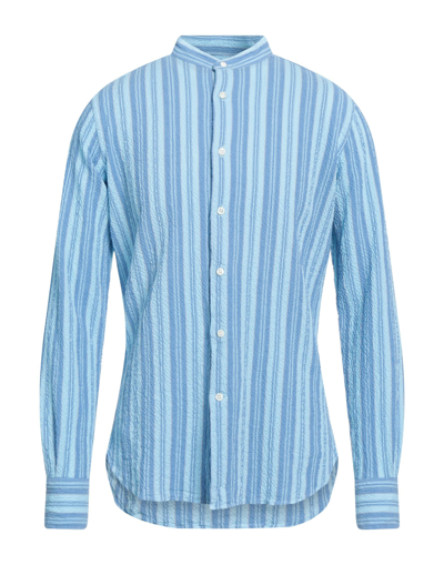 Shop Bolzonella 1934 Man Shirt Turquoise Size 16 Cotton, Elastane In Blue