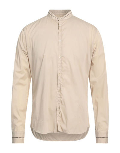 Shop Aglini Man Shirt Beige Size 16 Cotton, Polyamide, Elastane