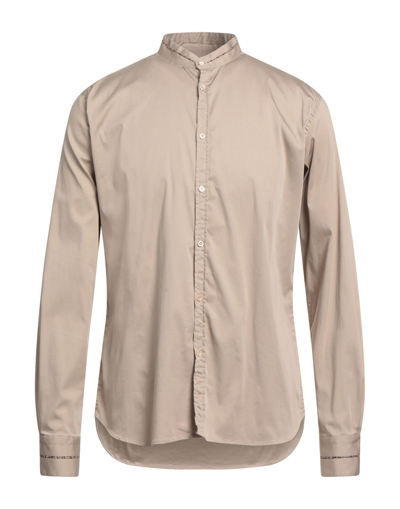 Shop Aglini Man Shirt Khaki Size 16 ½ Cotton, Polyamide, Elastane In Beige