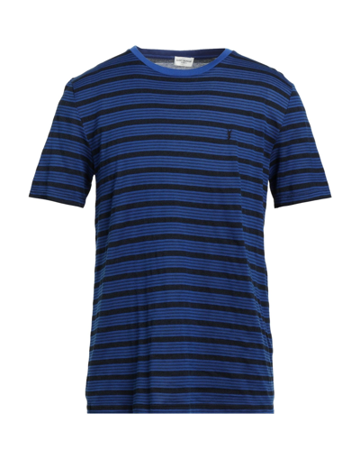 Shop Saint Laurent Man T-shirt Blue Size L Cotton