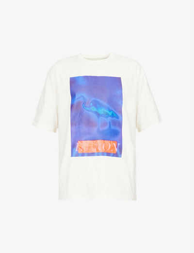 Shop Heron Preston Heron Censored Graphic-print Cotton-jersey T-shirt In White Navy Blue