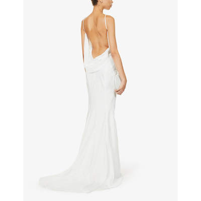 House Of Cb Aurelie Cowl-neck Satin-texture Bridal Gown In Ivory