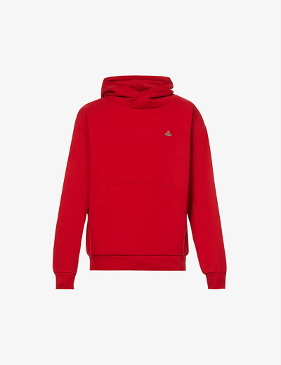 Shop Vivienne Westwood Logo-embroidered Kangaroo-pocket Cotton-jersey Hoody In Red