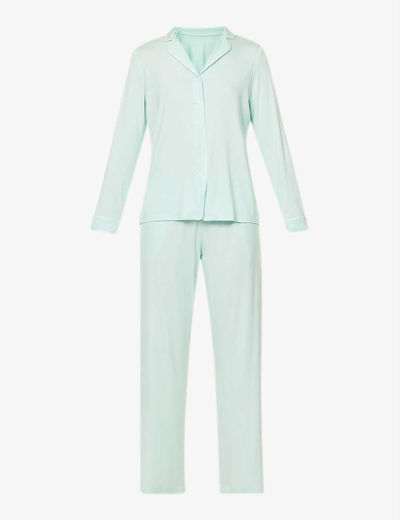Shop Derek Rose Lara Long-sleeved Stretch-woven Pyjama Set In Mint