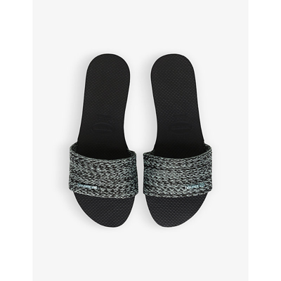 Shop Havaianas Women's Black/blue Sky You Malta Striped Woven Sandals