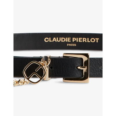Shop Claudie Pierlot Women's Noir / Gris Alicante Chain-embellished Leather Belt