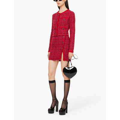 Shop Self-portrait Melange Checked Wool-blend Mini Skirt In Red