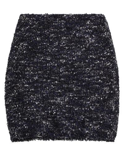 Shop 8 By Yoox Tweed Mini Skirt With Frayed Hem Woman Mini Skirt Midnight Blue Size 10 Cotton, Virgin Woo