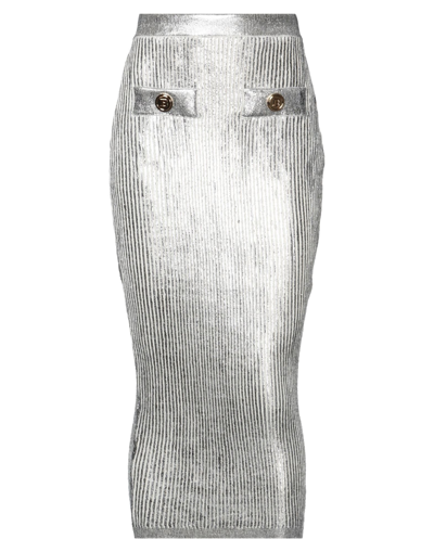 Shop Balmain Woman Midi Skirt Silver Size 8 Virgin Wool, Polyamide