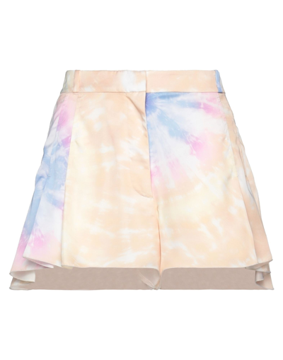 Rabanne Pleated Tie Dye-print Satin Shorts In Orange