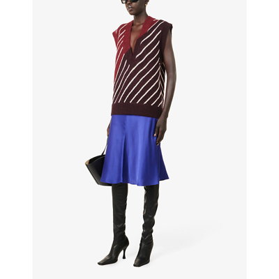 Shop Stella Mccartney Flared High-waist Satin Midi Skirt In Violet
