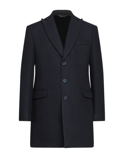 Shop Alessandro Dell'acqua Man Coat Midnight Blue Size 42 Polyester, Acrylic, Virgin Wool
