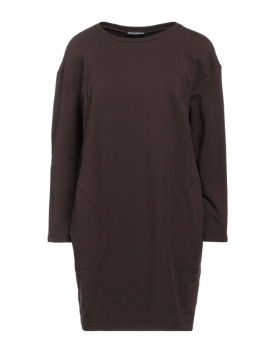 Shop Biancoghiaccio Woman Mini Dress Dark Brown Size Xs Cotton, Elastane