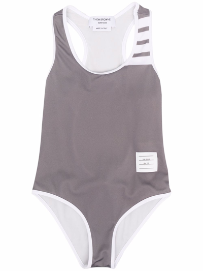 Shop Thom Browne 4 Bar Stripe Swimsuit In Grey